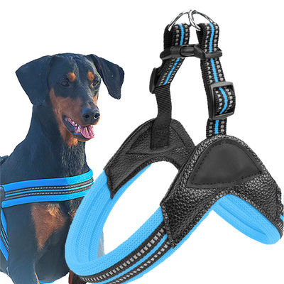 acheter En noir et bleu, le harnais de chien en PU, le harnais de chiot et le harnais fabrication en ligne
