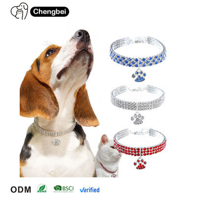 Collier en diamant de chat en strass Collier en diamant bleu rouge Collier pour chiens
