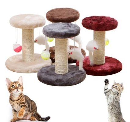 Des chats de Noël qui grattent des poteaux en bois massif