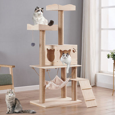 Maison d'arbre en bois pour chat grimpeur multifonctionnelle
