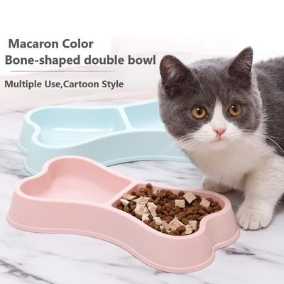 Boîtes pour animaux de compagnie Aliments durables Couleur de macaron Forme osseuse Boîtes à double alimentation pour chiens et chats