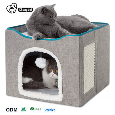 Pet chaud dormant en tissu à double couche Cat Cave populaire pliable à l'intérieur grande maison de chat